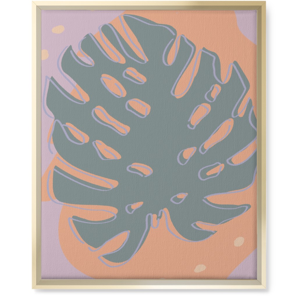 Modern Monstera Leaf - Green and Purple Wall Art, Gold, Single piece, Canvas, 16x20, Green