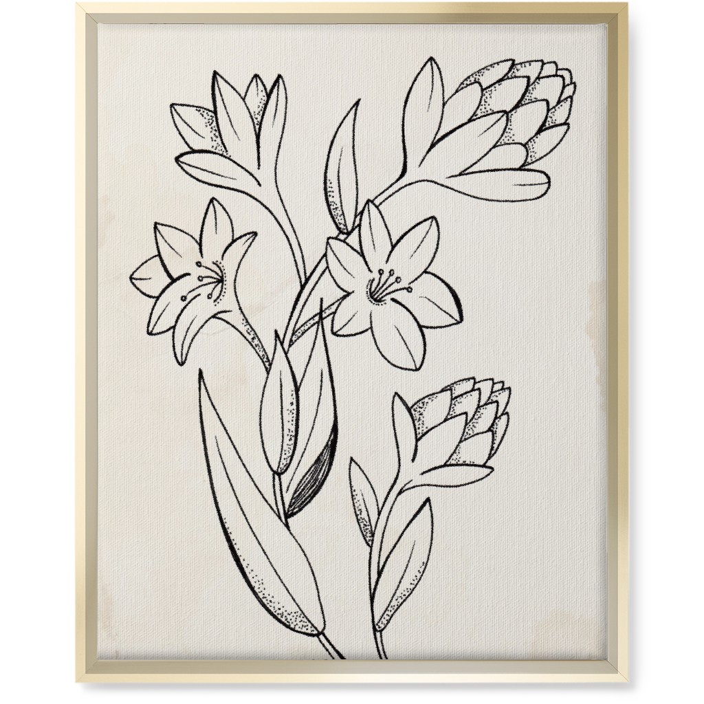 Vintage Tuberose Sketch - Beige and Black Wall Art, Gold, Single piece, Canvas, 16x20, Beige