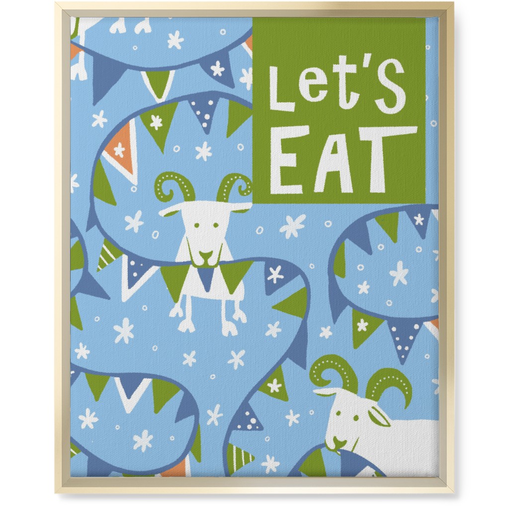 Let's Eat Munchy Goats - Blue Wall Art, Gold, Single piece, Canvas, 16x20, Blue