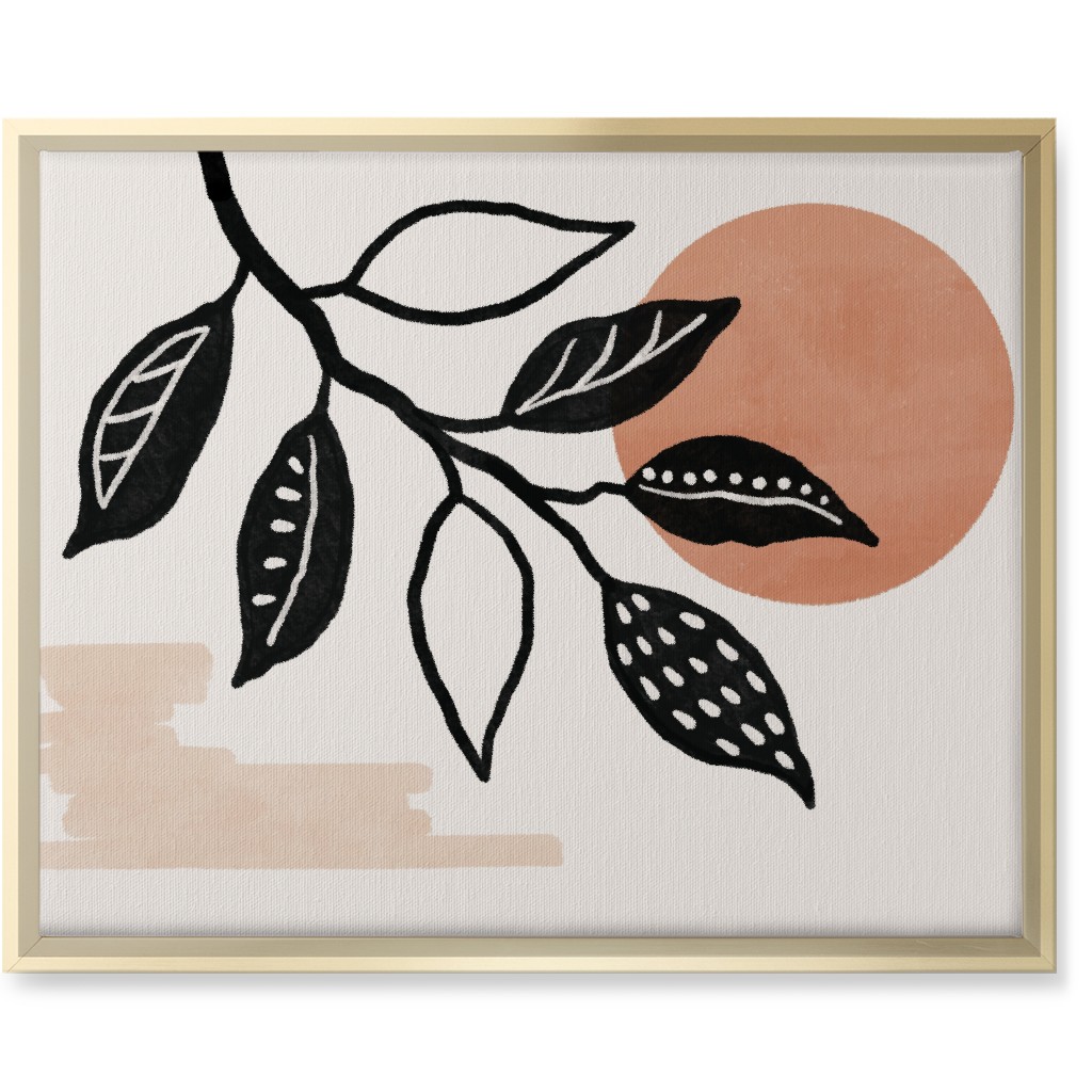 Sunset and Leaves Wall Art, Gold, Single piece, Canvas, 16x20, Beige