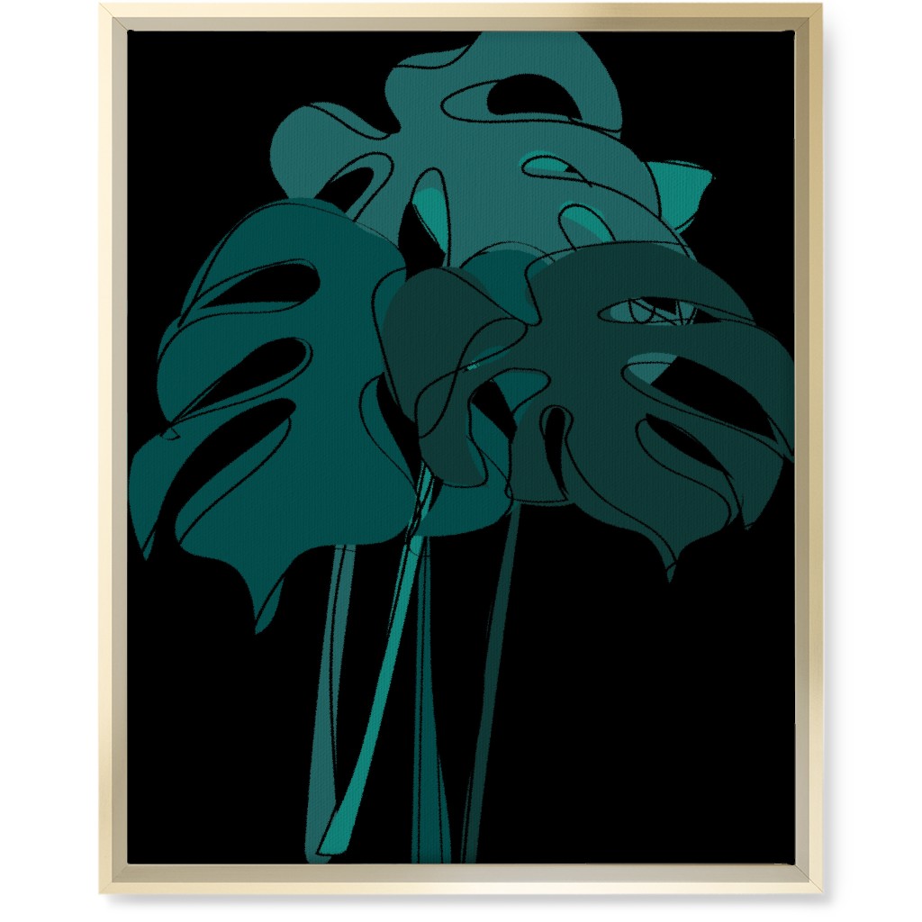 Modern Minimalist Monstera Bouquet - Green and Black Wall Art, Gold, Single piece, Canvas, 16x20, Green, Classic Green
