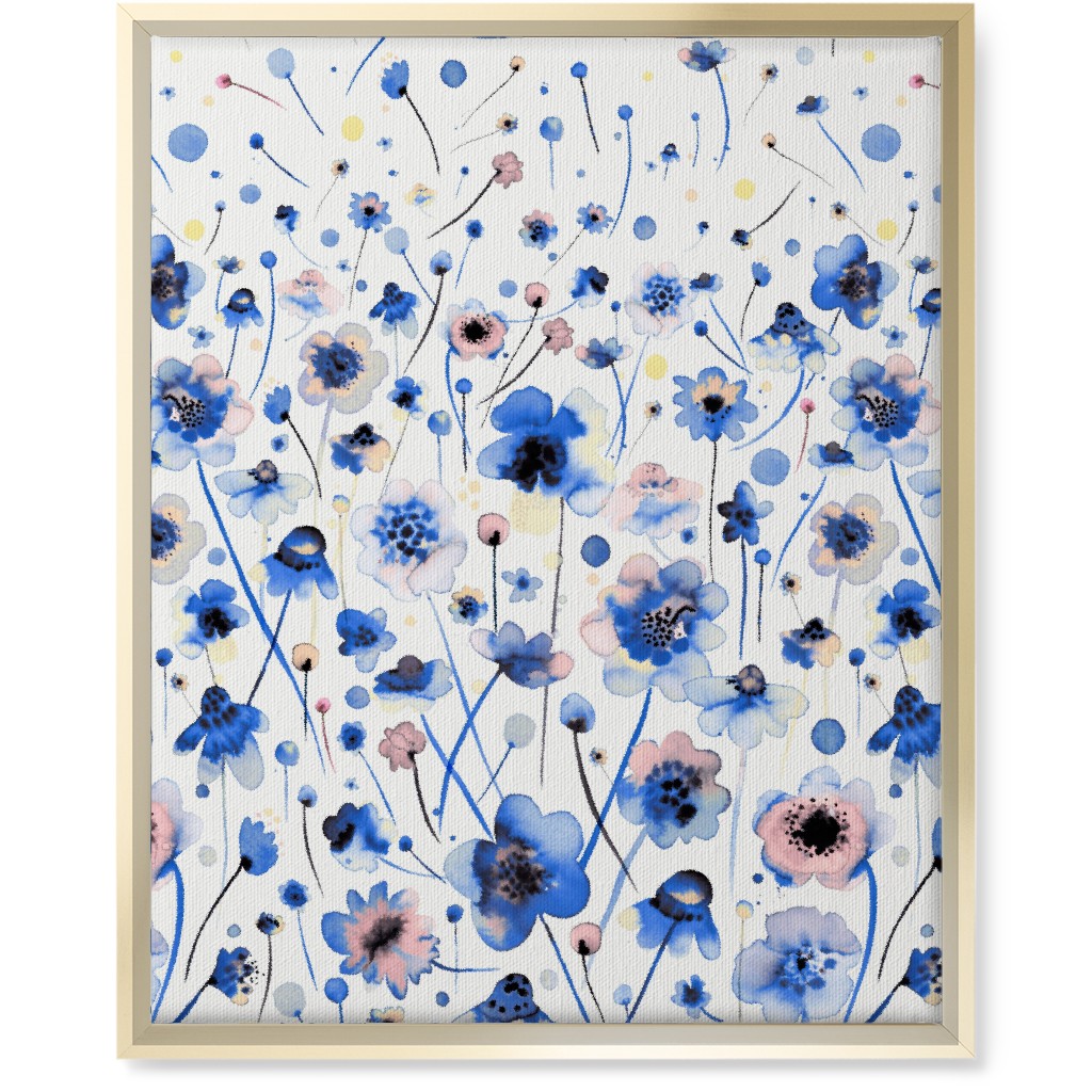 Gradation of Flowers - Blue Wall Art, Gold, Single piece, Canvas, 16x20, Blue