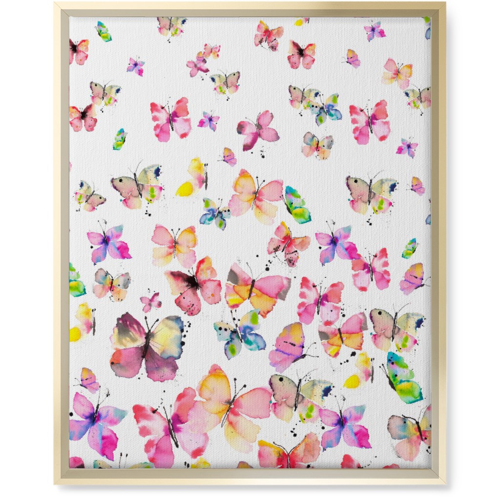 Watercolor Spring Butterflies - Multi Wall Art, Gold, Single piece, Canvas, 16x20, Multicolor