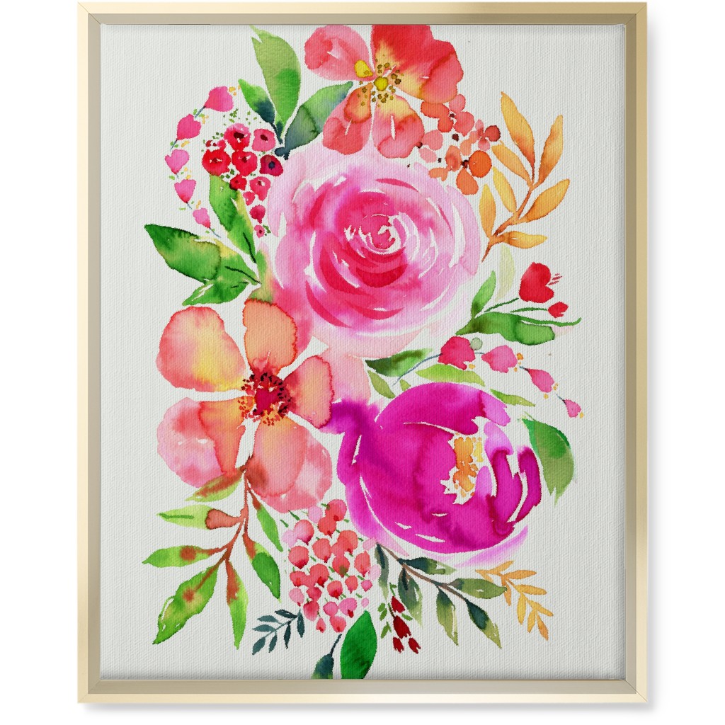 Summery Bouquet Wall Art, Gold, Single piece, Canvas, 16x20, Pink, Bright Pink