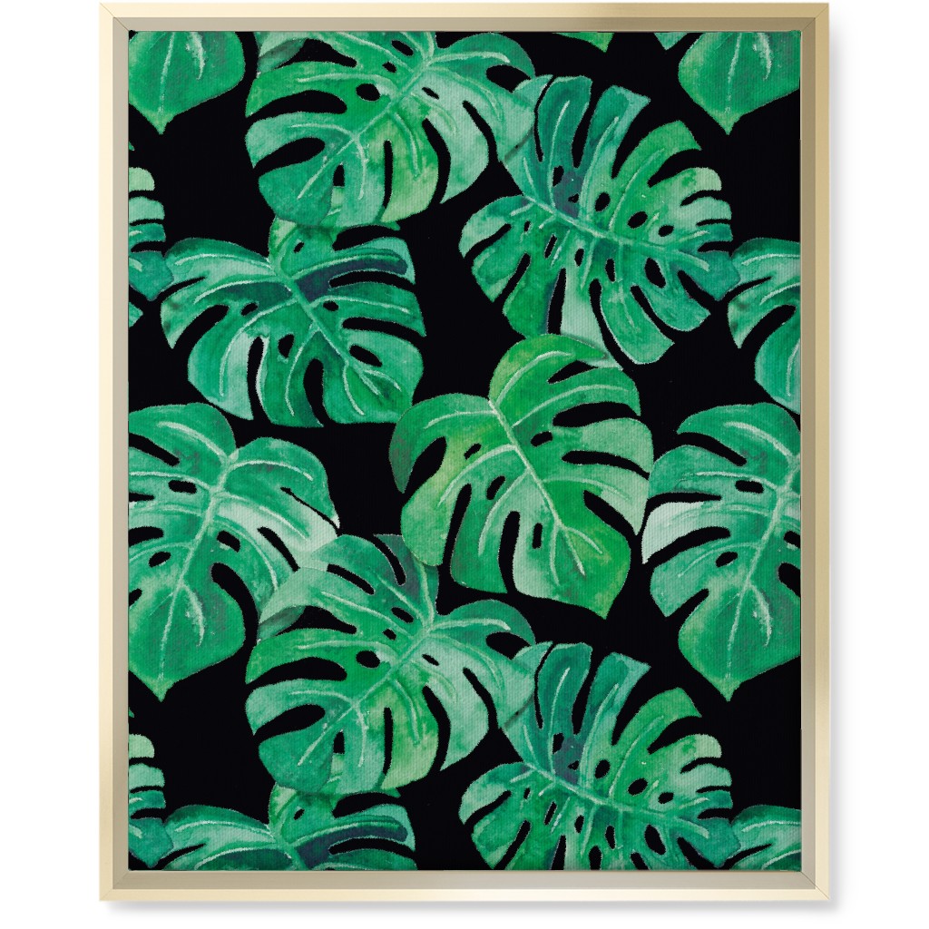 Watercolor Monstera Leaves Wall Art, Gold, Single piece, Canvas, 16x20, Green