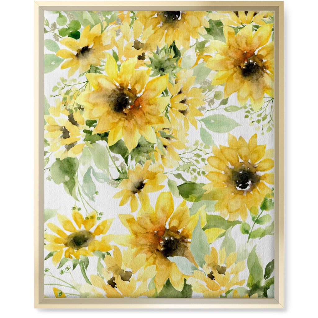 Field of Sunflowers Watercolor - Yellow Wall Art, Gold, Single piece, Canvas, 16x20, Yellow