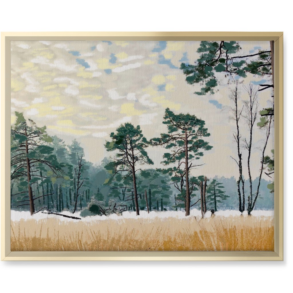 Winter Meadow With Trees Wall Art, Gold, Single piece, Canvas, 16x20, Multicolor