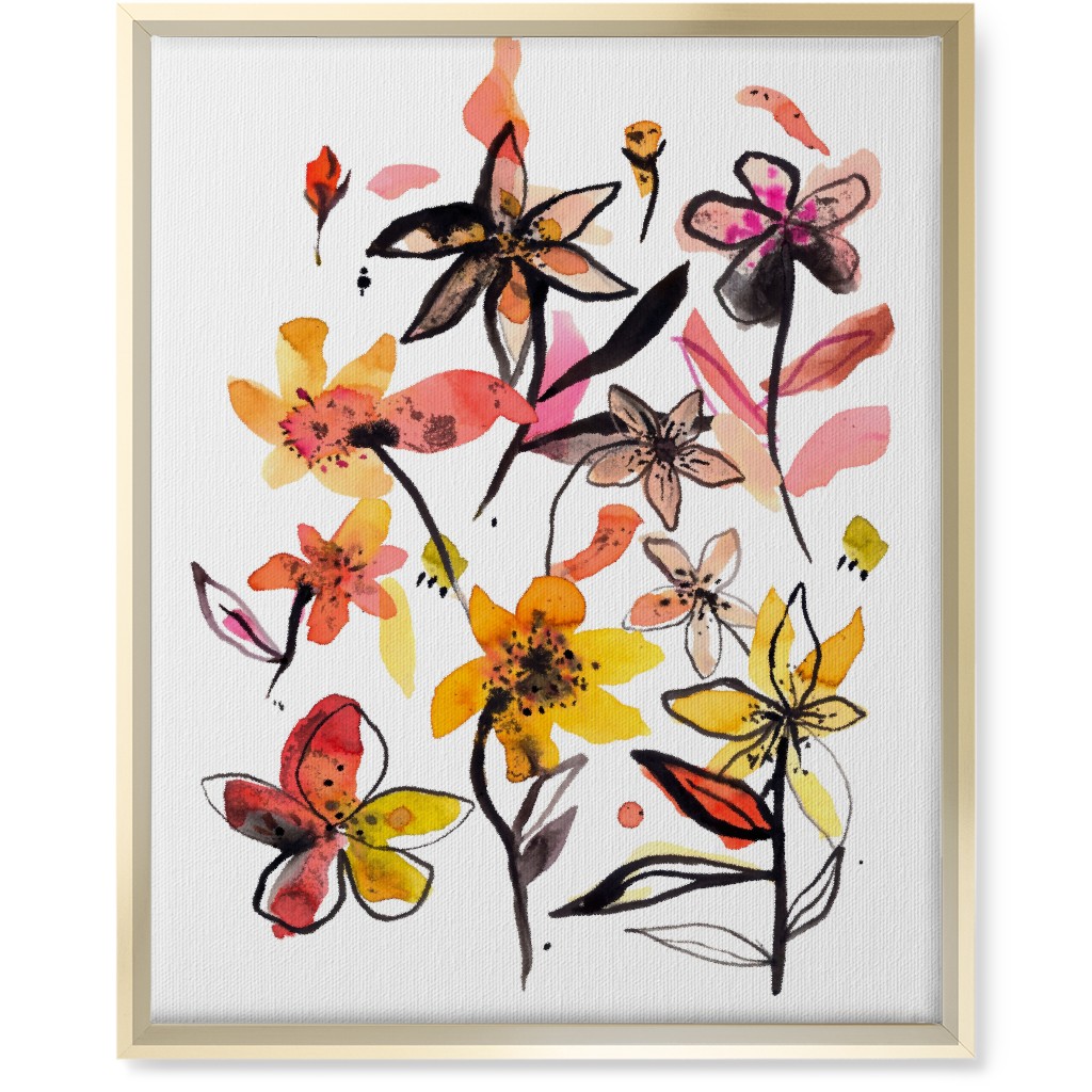 Ink Summer Floral - Pink and Yellow Wall Art, Gold, Single piece, Canvas, 16x20, Pink, Bright Pink
