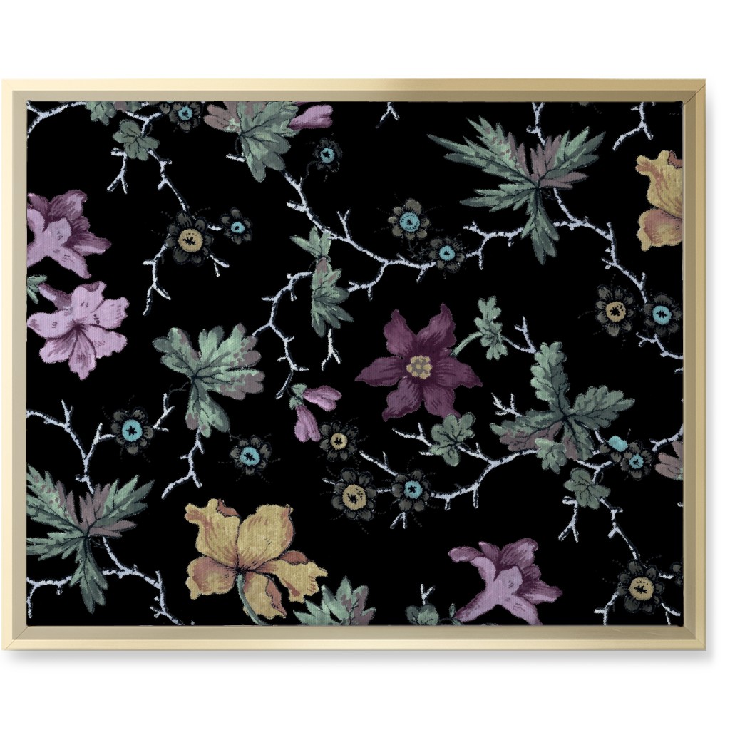 Geneva Floral Watercolor - Multi on Black Wall Art, Gold, Single piece, Canvas, 16x20, Black