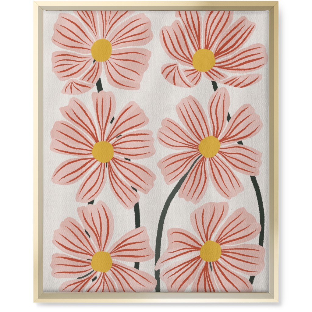 Botanical Cosmos Flowers Wall Art, Gold, Single piece, Canvas, 16x20, Pink
