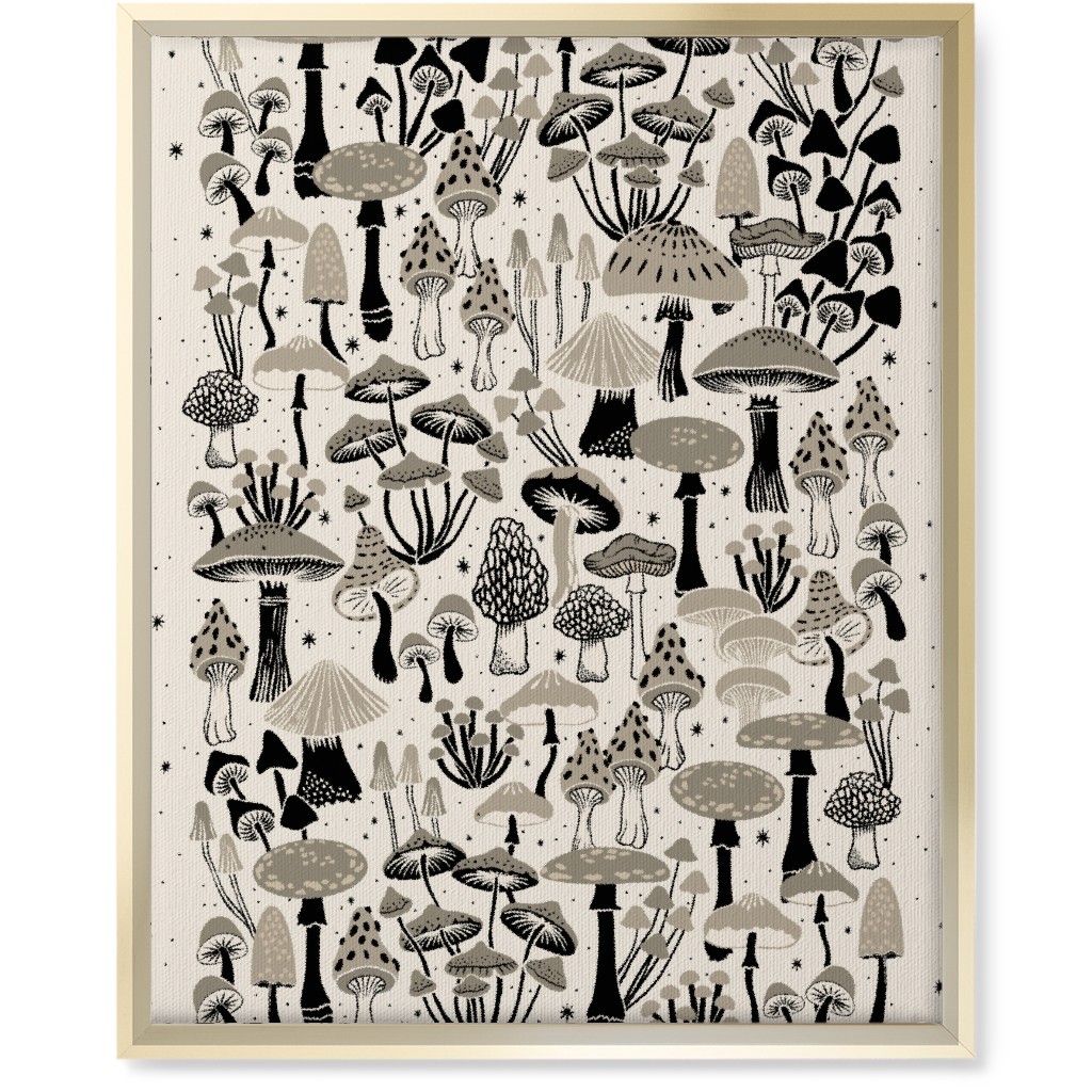 Mushrooms and Stars Wall Art, Gold, Single piece, Canvas, 16x20, Beige, Pebble