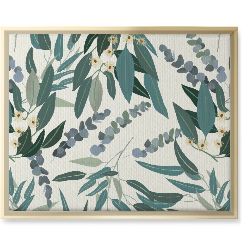 Eucalyptus - Green on White Wall Art, Gold, Single piece, Canvas, 16x20, Green