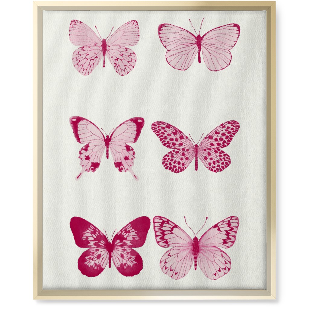 Butterflies Pairs Wall Art, Gold, Single piece, Canvas, 16x20, Pink, Hot Pink