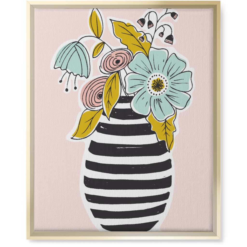 Summer Floral Vase Wall Art, Gold, Single piece, Canvas, 16x20, Multicolor, Pearl