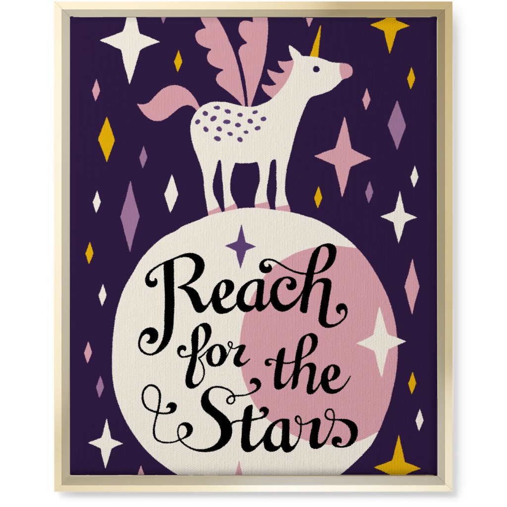 Unicorn Reach for the Stars - Pink & Purple Wall Art, Gold, Single piece, Canvas, 16x20, Pink