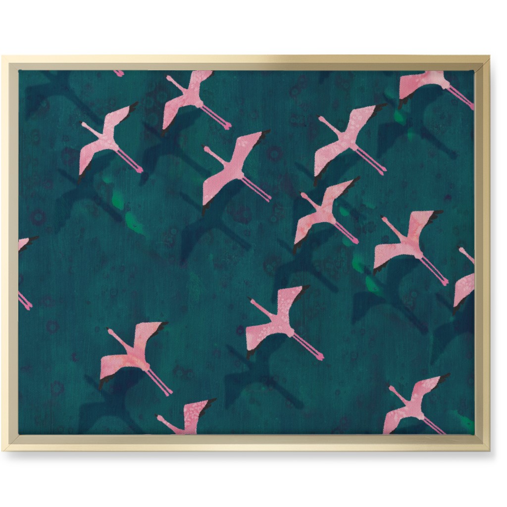 Flamingos Flying Wall Art, Gold, Single piece, Canvas, 16x20, Green, Classic Green