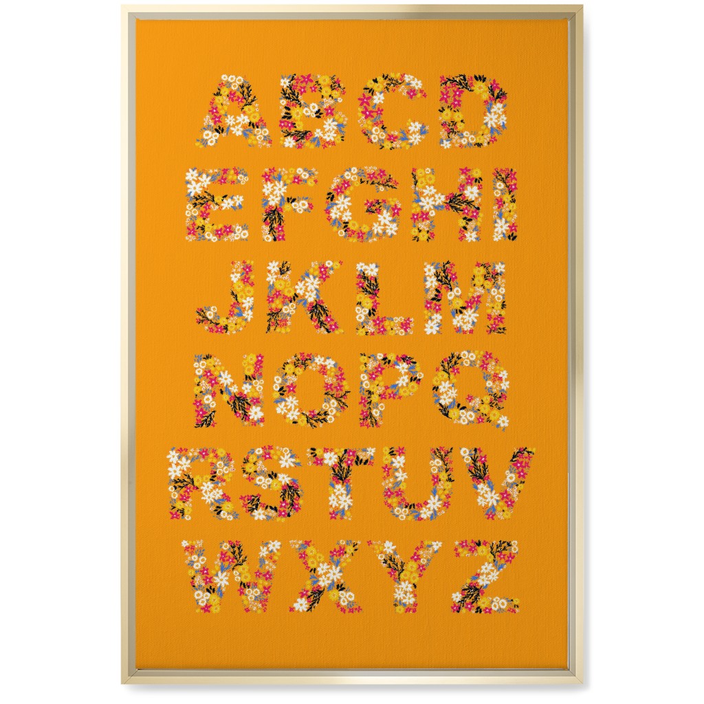 Rustic Wildflower Alphabet Wall Art, Gold, Single piece, Canvas, 20x30, Orange