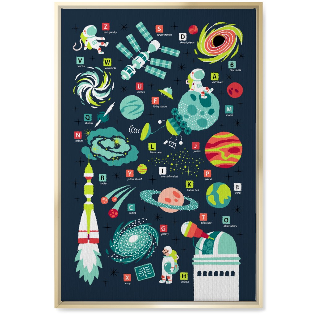 Space Travel Abcs Wall Art, Gold, Single piece, Canvas, 20x30, Blue, True Blue