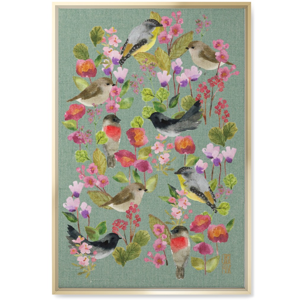 Winter Birds in the Garden Wall Art, Gold, Single piece, Canvas, 20x30, Multicolor, Mantis