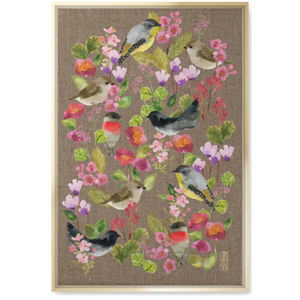 Winter Birds in the Garden Wall Art, Gold, Single piece, Canvas, 20x30, Multicolor