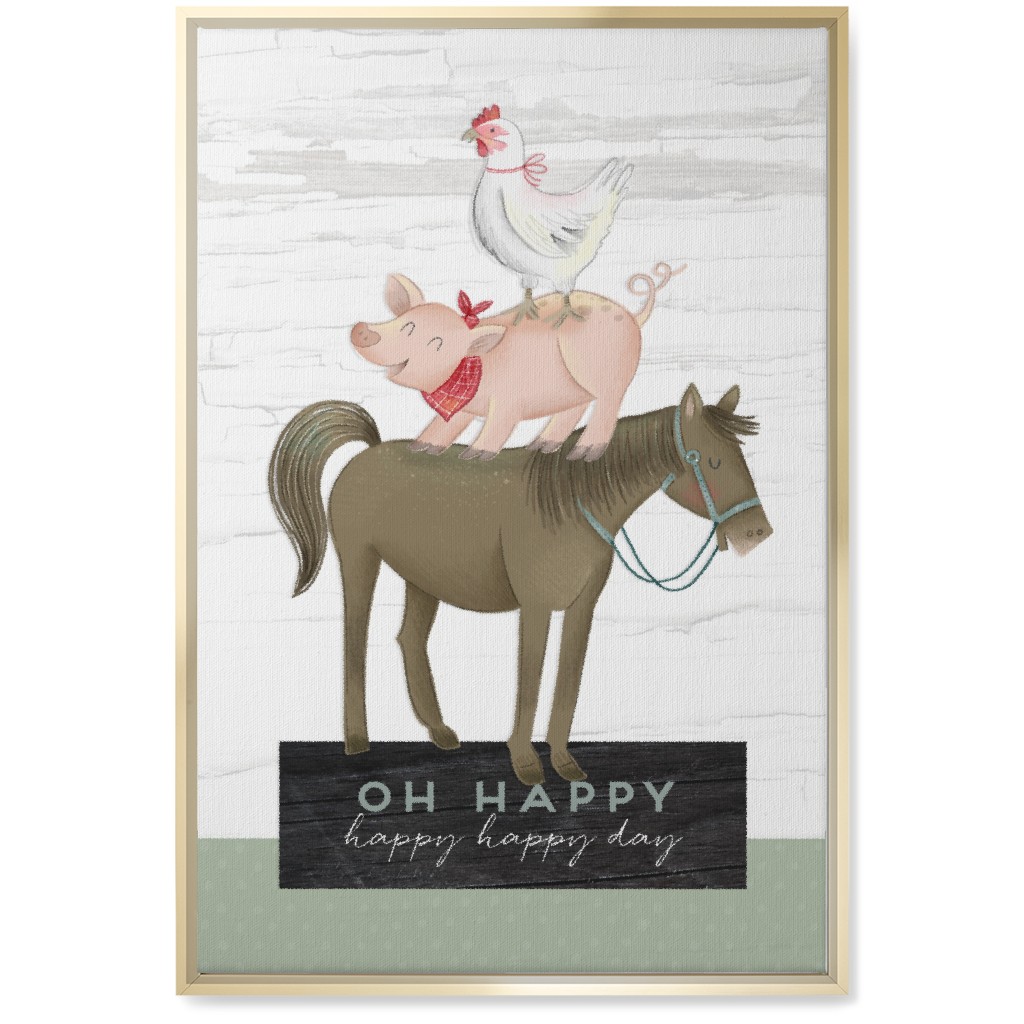 Stacked Happy Farm Animals - Multi Wall Art, Gold, Single piece, Canvas, 20x30, Multicolor