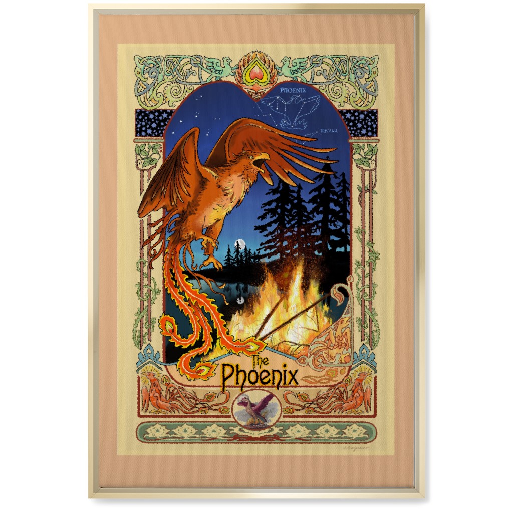 Art Nouveau Golden Phoenix Wall Art, Gold, Single piece, Canvas, 20x30, Multicolor