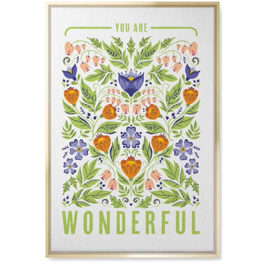 You Are Wonderful Floral - Green Wall Art, Gold, Single piece, Canvas, 20x30, Green