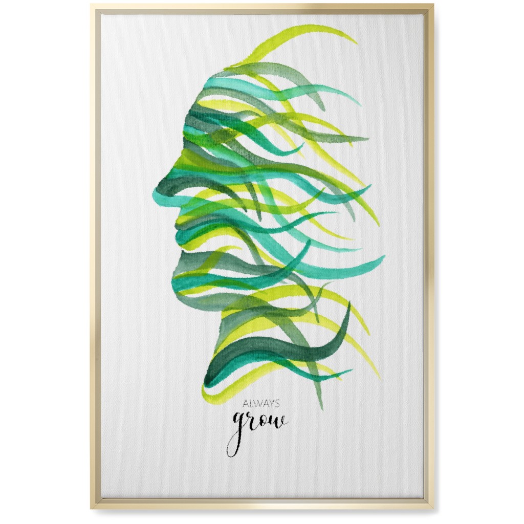 Always Grow - Green Wall Art, Gold, Single piece, Canvas, 20x30, Green, Classic Green