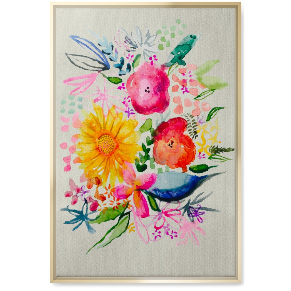 Summer Watercolor Floral Painting - Bright Wall Art, Gold, Single piece, Canvas, 20x30, Multicolor