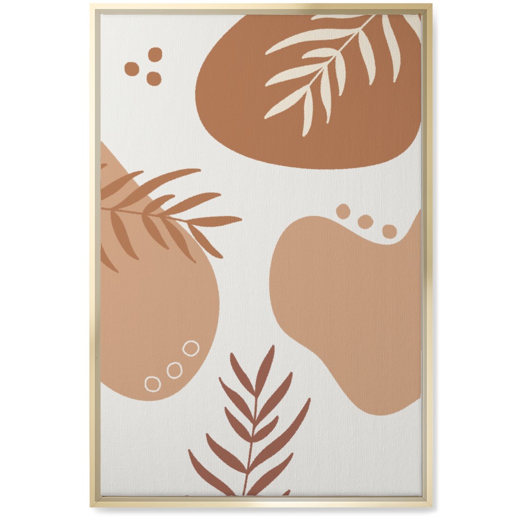 Abstract Shapes and Fern Leaves - Neutral Wall Art, Gold, Single piece, Canvas, 20x30, Orange, Orange