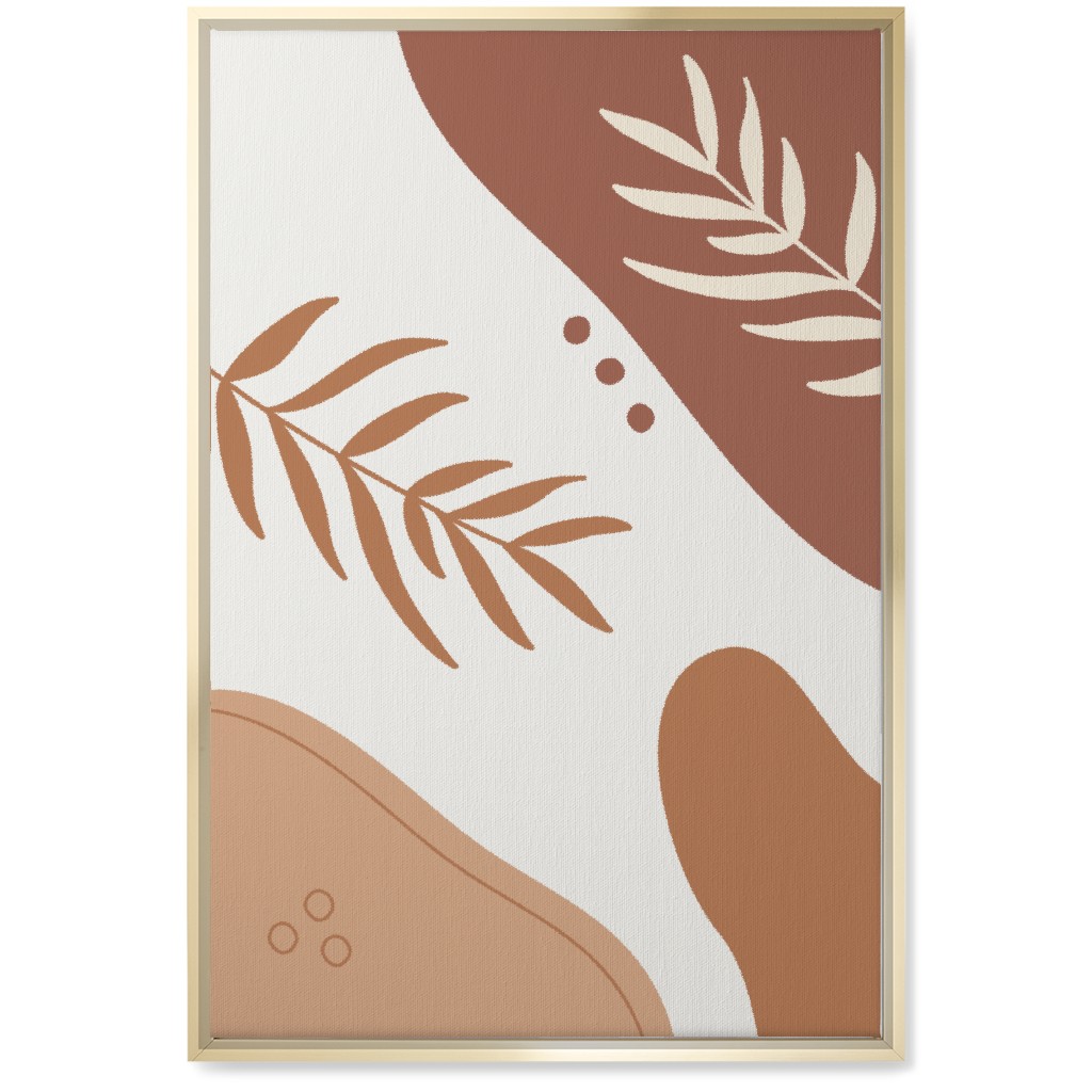 Fern Leaves and Abstract Shapes - Earth Tones Wall Art, Gold, Single piece, Canvas, 20x30, Orange, Orange