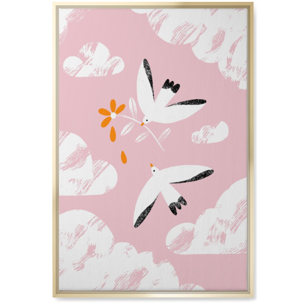 Two Birds in the Pink Sky Wall Art, Gold, Single piece, Canvas, 20x30, Pink