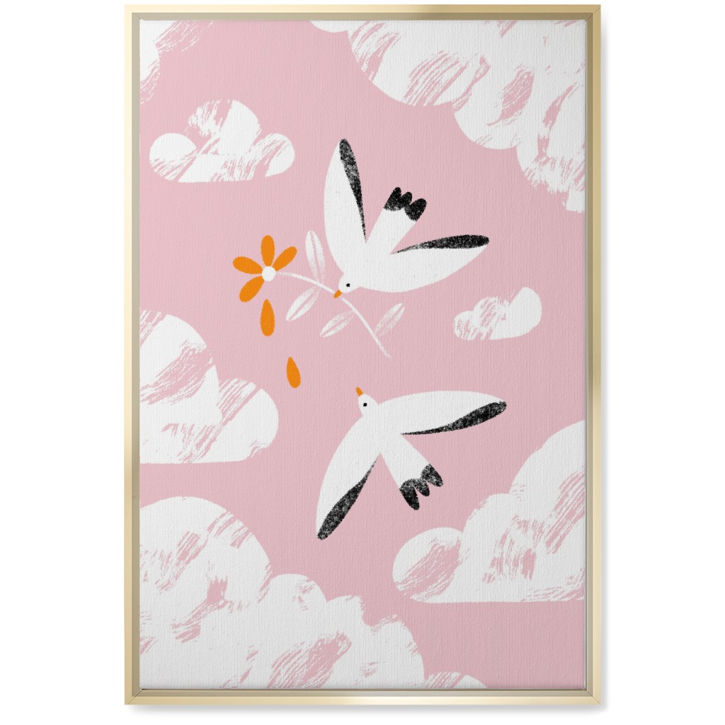 Two Birds in the Pink Sky Wall Art, Gold, Single piece, Canvas, 20x30, Pink, Bright Pink