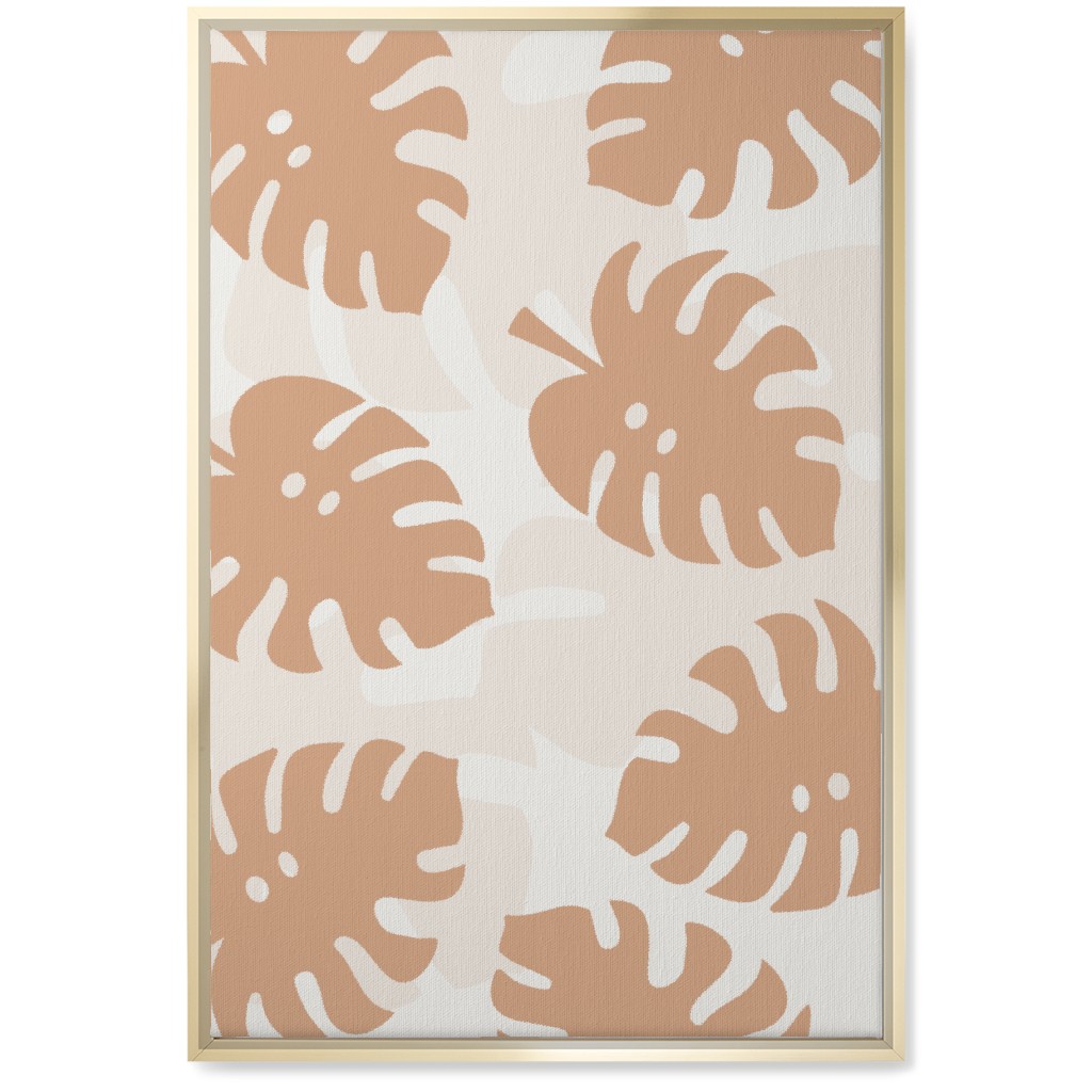 Monstera Leaves in Earth Tones Wall Art, Gold, Single piece, Canvas, 20x30, Orange, Tan
