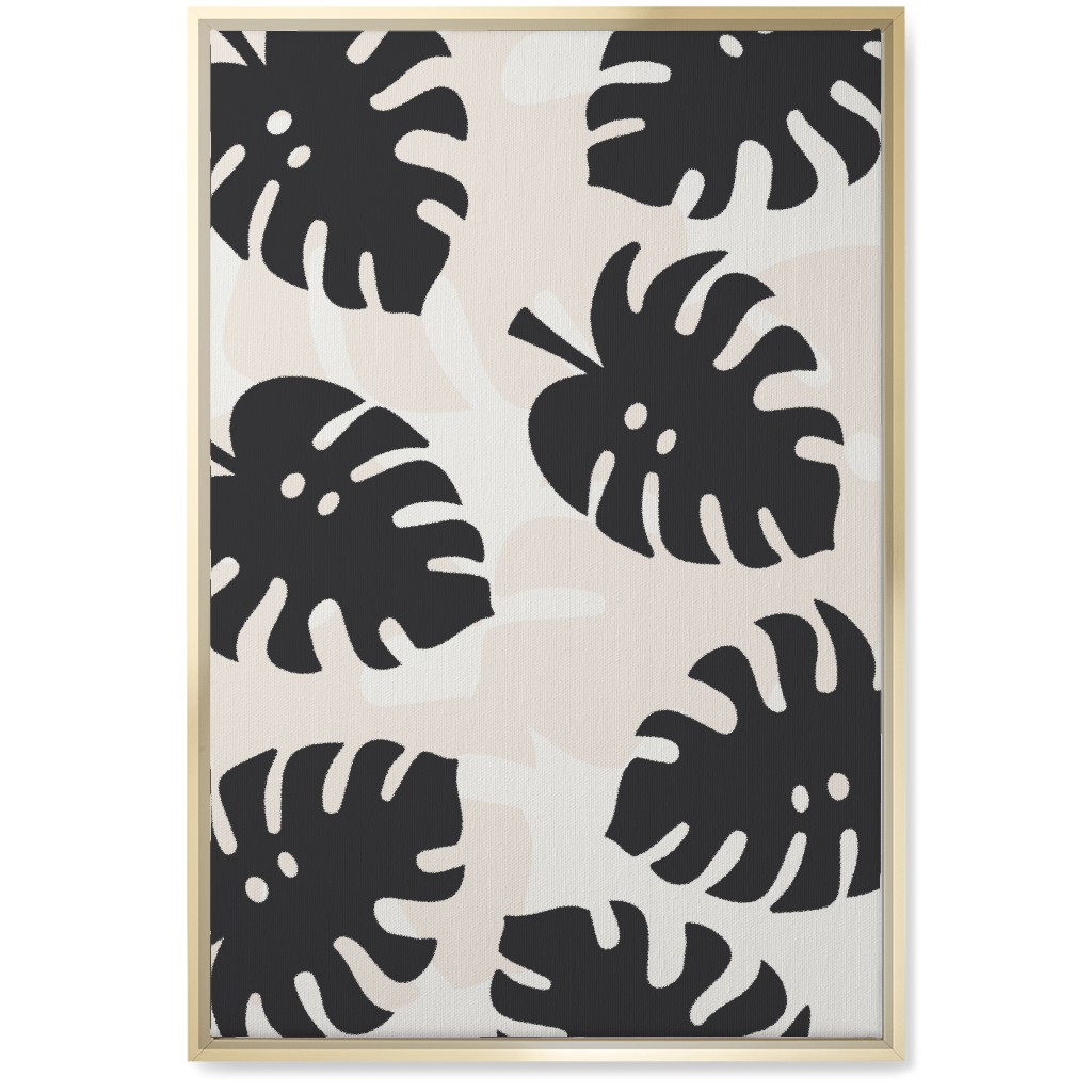 Monstera Leaves in Earth Tones Wall Art, Gold, Single piece, Canvas, 20x30, Black