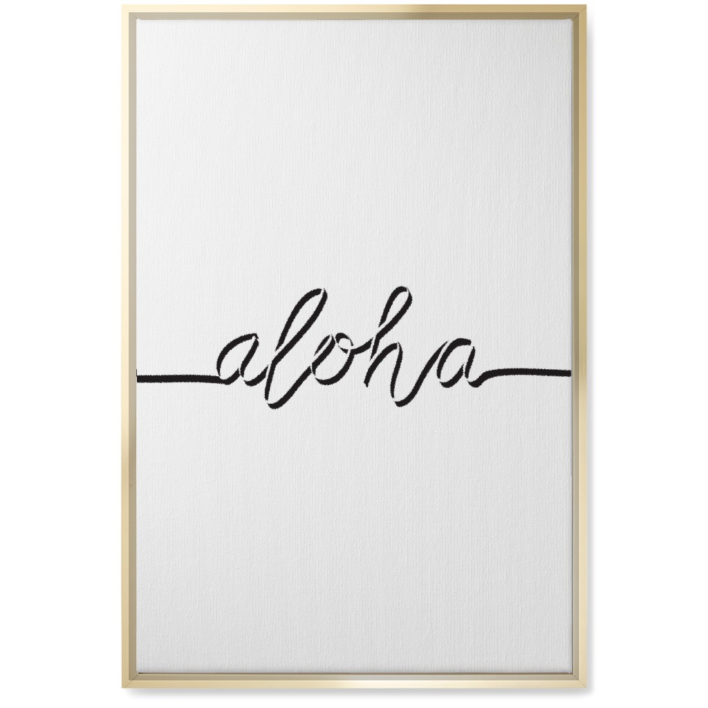 Aloha Script - Black and White Wall Art, Gold, Single piece, Canvas, 20x30, White