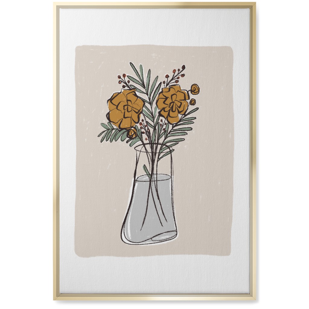 Bouquet Study - Yellow on Beige Wall Art, Gold, Single piece, Canvas, 20x30, Beige, Pearl