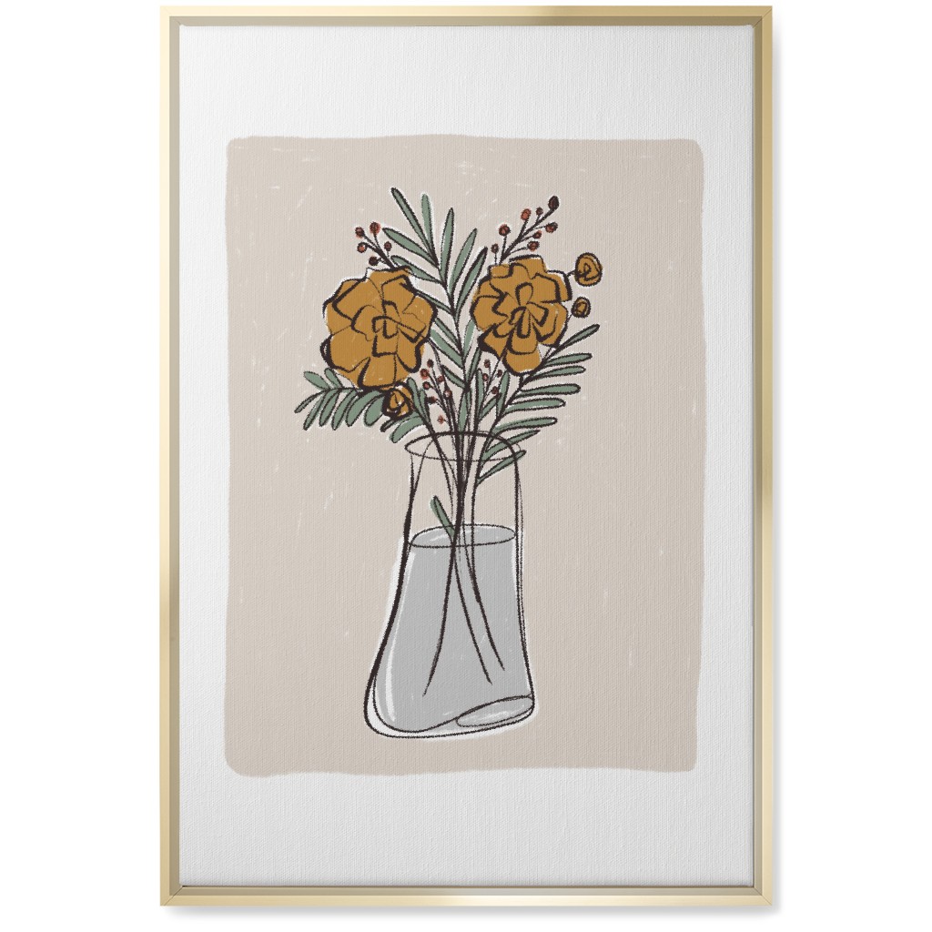 Bouquet Study - Yellow on Beige Wall Art, Gold, Single piece, Canvas, 20x30, Beige