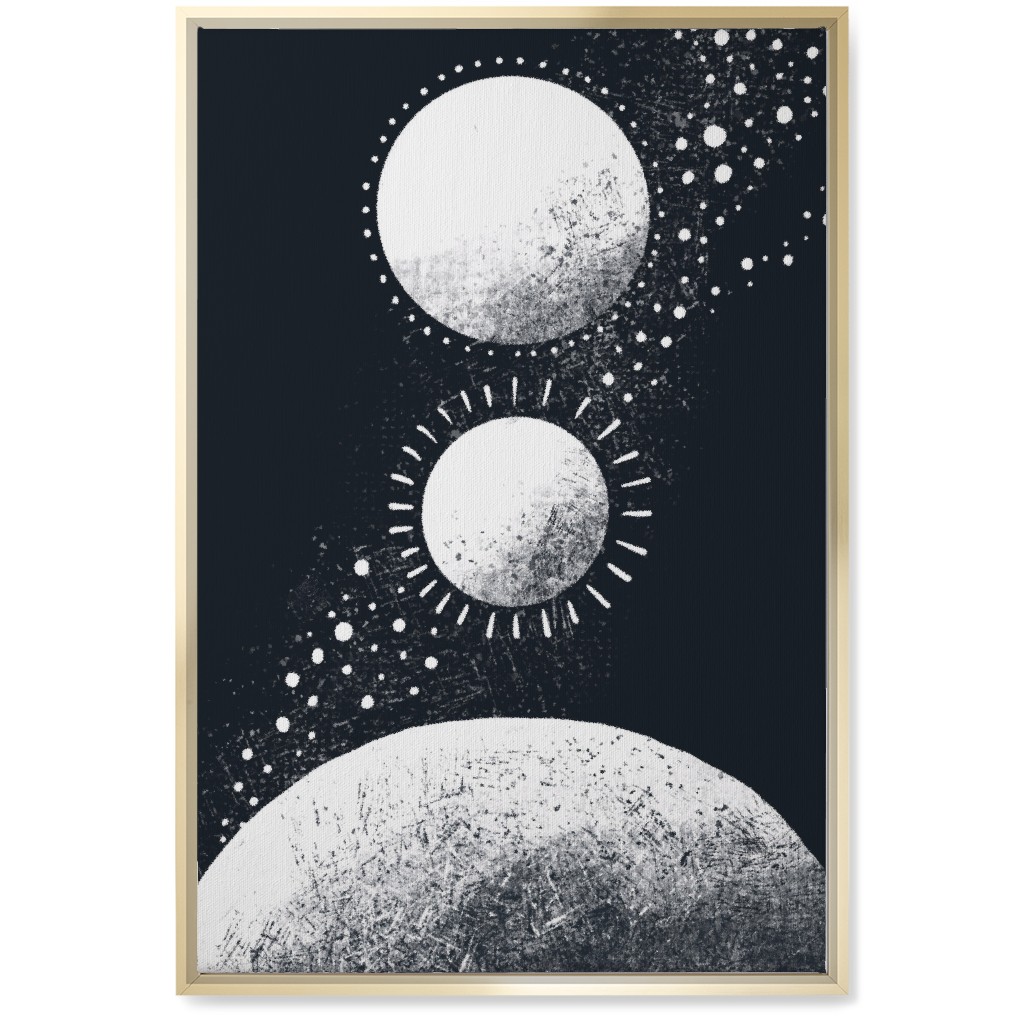 Moonrise Planets - Dark Wall Art, Gold, Single piece, Canvas, 20x30, Black, Black