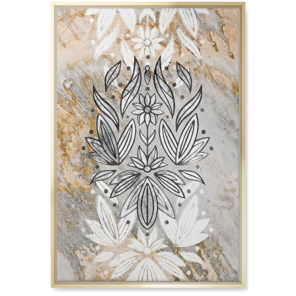Floral Art Deco Marble Wall Art, Gold, Single piece, Canvas, 20x30, Gray