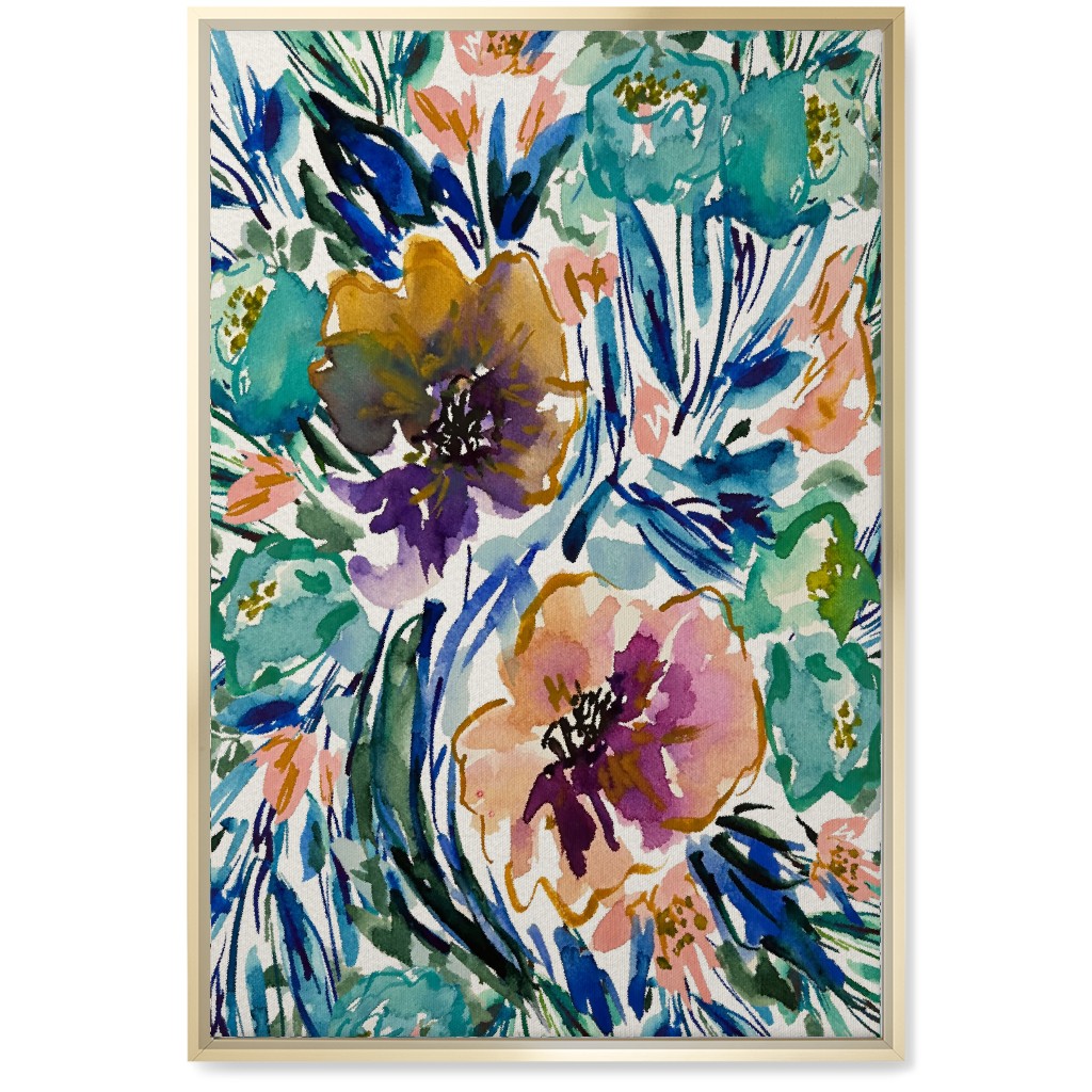 Purple and Blue Florals - Multi Wall Art, Gold, Single piece, Canvas, 20x30, Multicolor