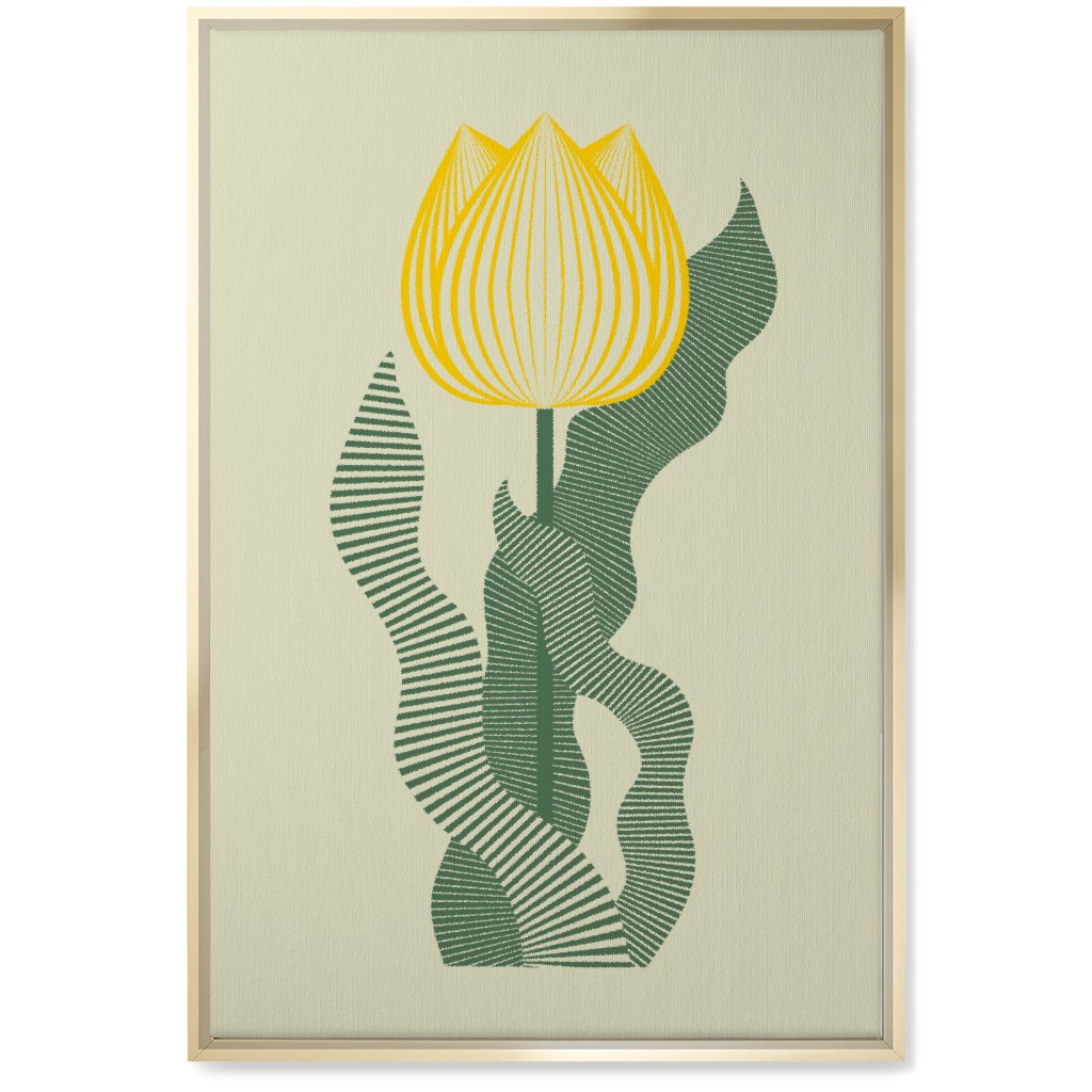 Abstract Tulip Flower - Yellow on Beige Wall Art, Gold, Single piece, Canvas, 20x30, Yellow