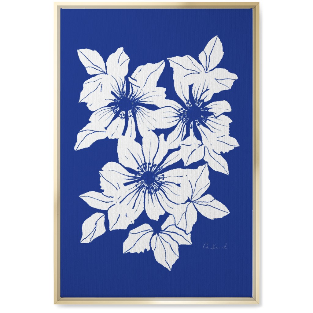 Botanical Big Anemones Wall Art, Gold, Single piece, Canvas, 20x30, Blue, Royal