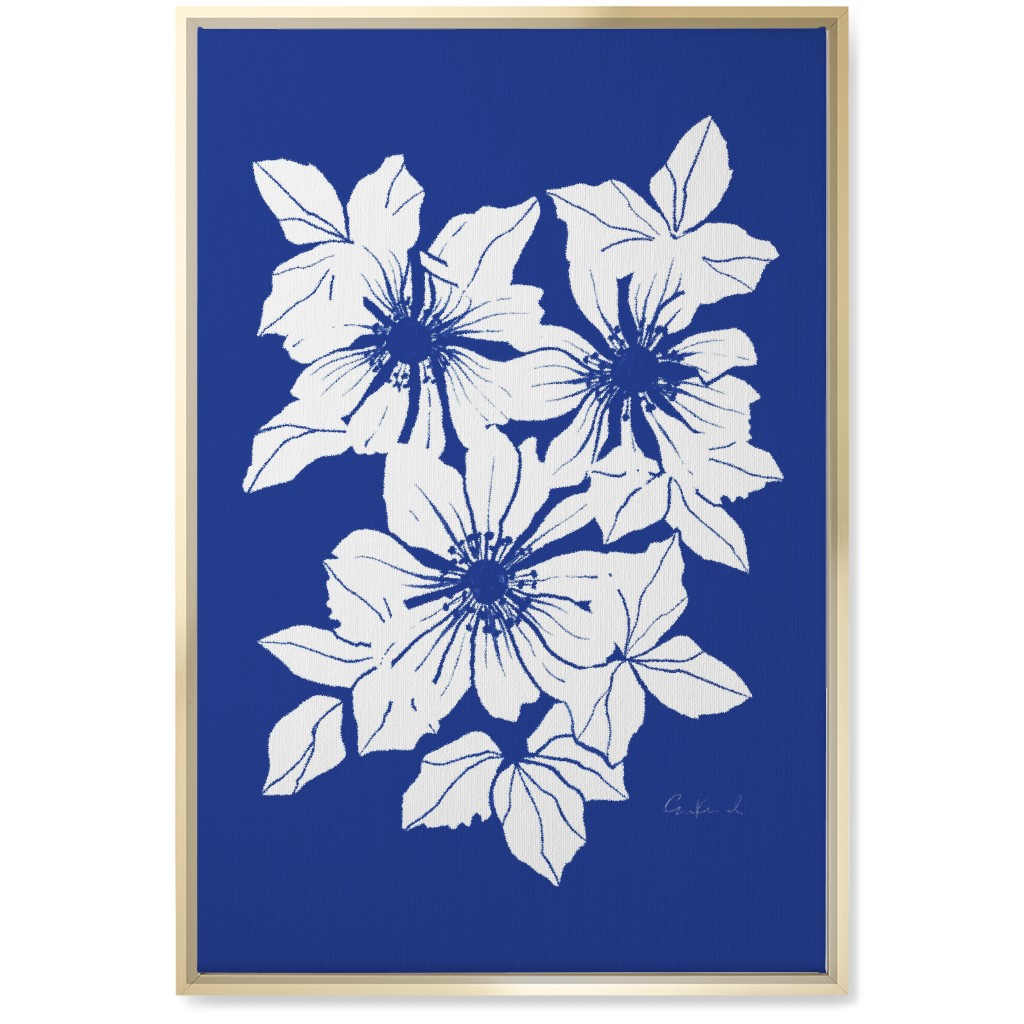 Botanical Big Anemones Wall Art, Gold, Single piece, Canvas, 20x30, Blue