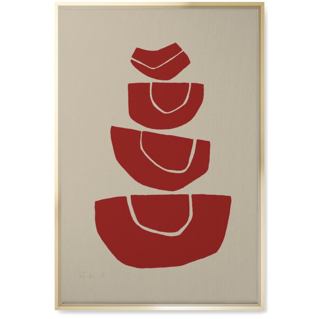 Geometric Stack Abstract Wall Art, Gold, Single piece, Canvas, 20x30, Red