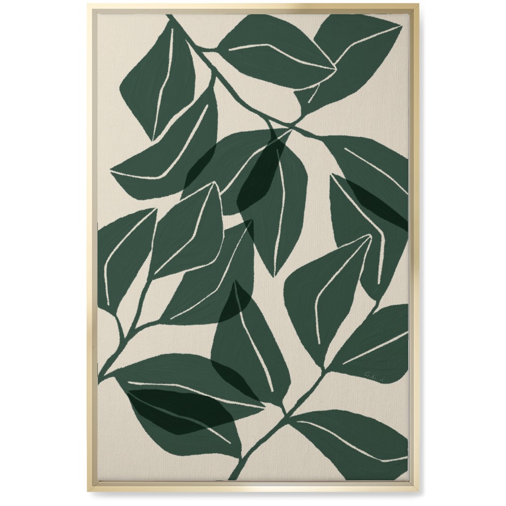 Botanical Ficus Leaves Wall Art, Gold, Single piece, Canvas, 20x30, Green, Spruce