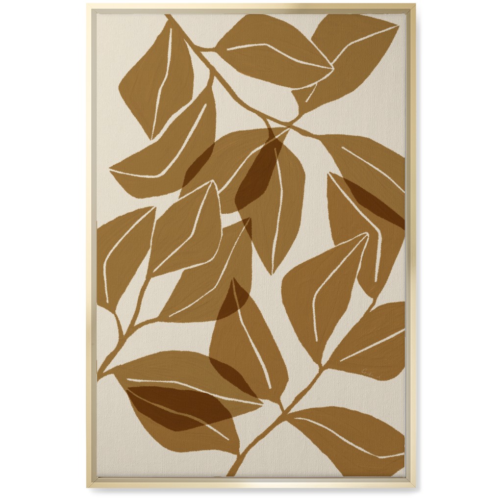 Botanical Ficus Leaves Wall Art, Gold, Single piece, Canvas, 20x30, Brown, Golden