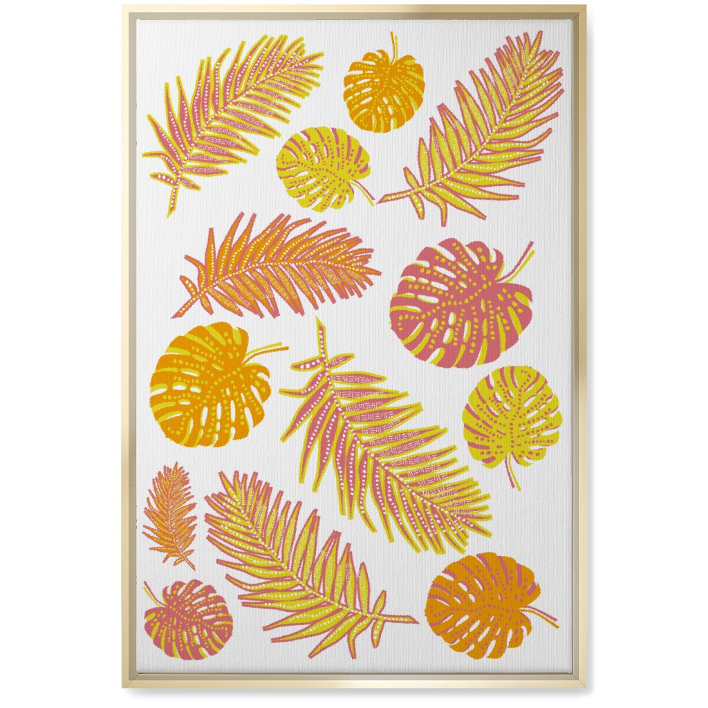 Optimistic Tropical Leaves - Multi Wall Art, Gold, Single piece, Canvas, 20x30, Orange