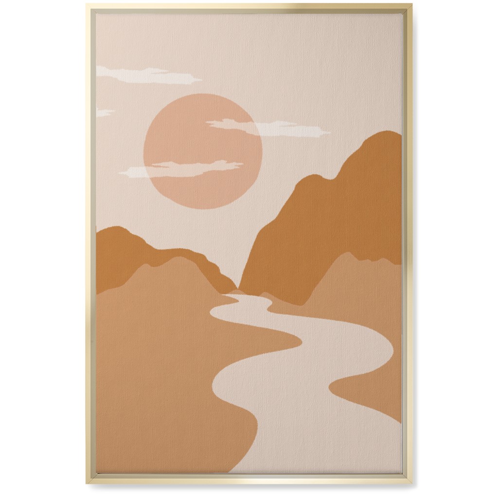 Abstract Mountain River Landscape - Neutral Wall Art, Gold, Single piece, Canvas, 20x30, Orange