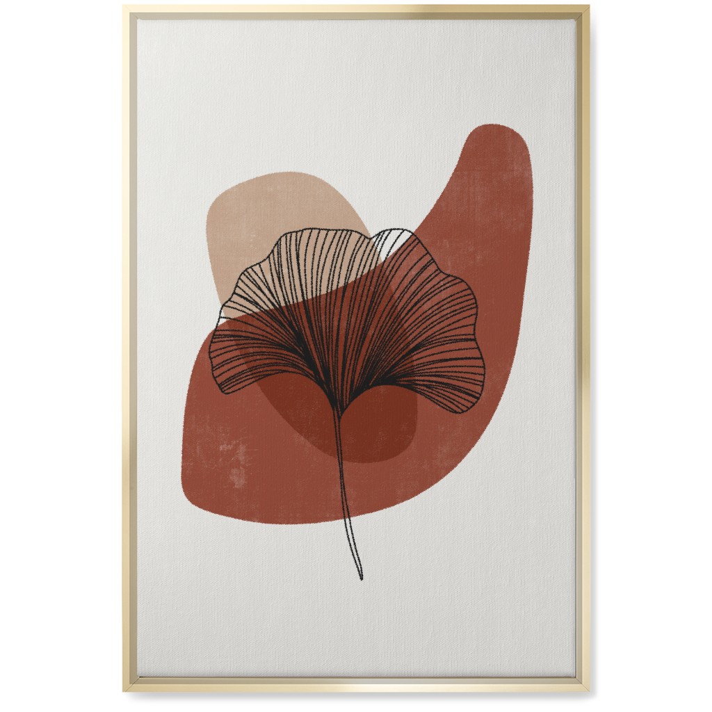 Abstract Ginko - Terracotta and Ivory Wall Art, Gold, Single piece, Canvas, 20x30, Brown